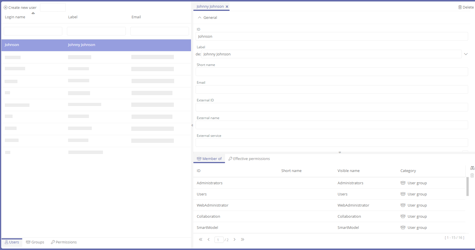 Users in the UserAdministration